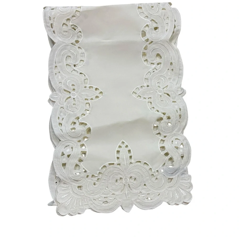 Ivory Max Studio Home Cut Work Embroidery‎ Long Table Runner 89”x14”